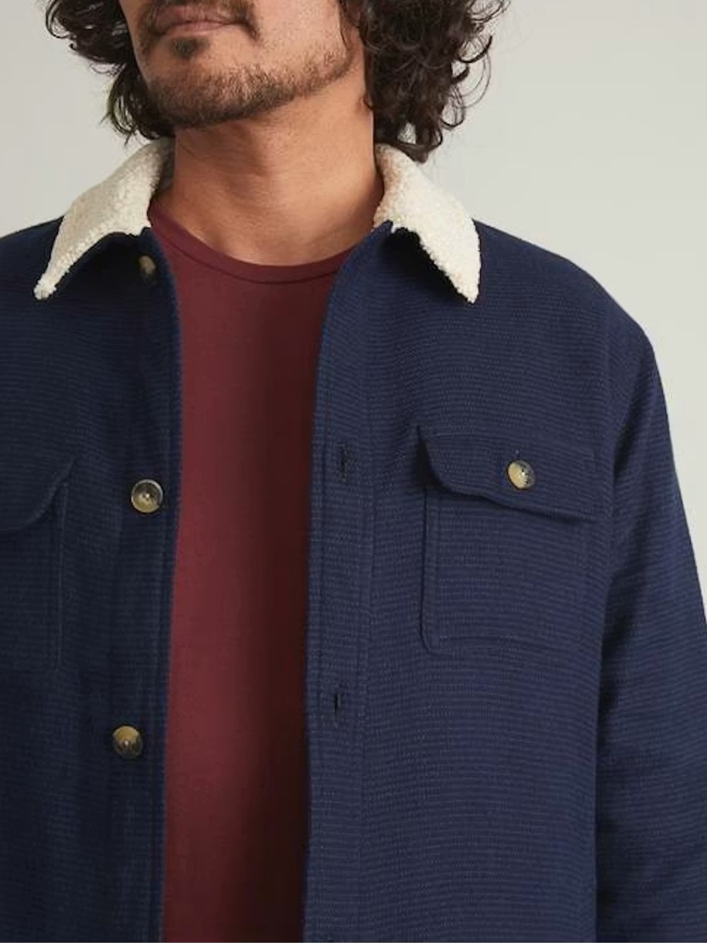 Marine Layer Sherpa Lined Camping Shirt Jacket Size Large Navy Cotton Fleece - Picture 5 of 15